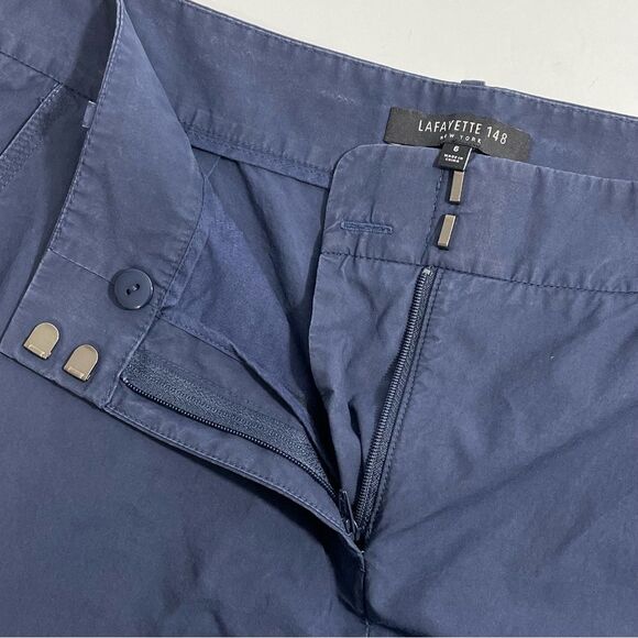 Lafayette 148 Wide Leg Cropped Capri Cotton Pants Navy Blue Size 6 - Picture 3 of 5